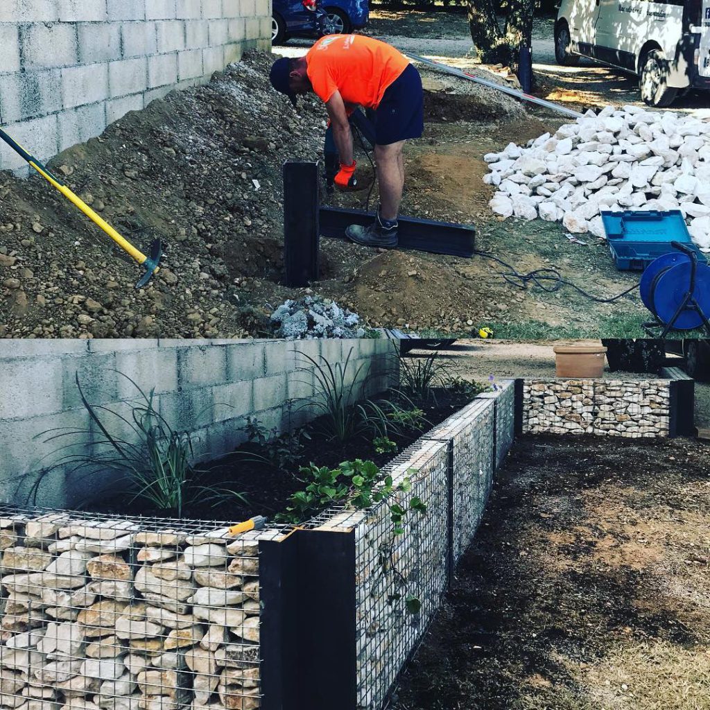 mur gabion banquette fleurie